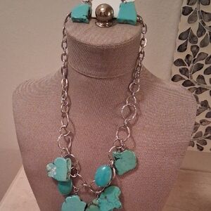 Charming Charlie Turquoise Stone Link Necklace with Silver Chain